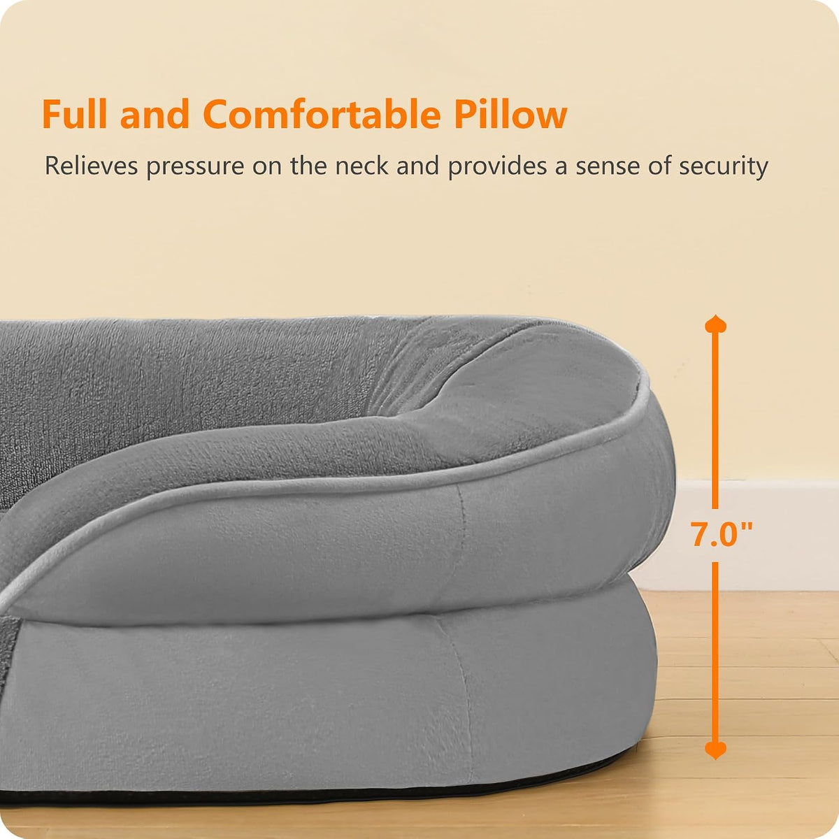 Orthopedic Waterproof Medium Dog Bed Sofa, Gel Memory Foam, 36" | Egg-Crate Foam Dog Sofa, Washable Pet Bed with Four Sided Bolster Cushion, Removable Cover & Non-Slip Bottom, Dark Grey
