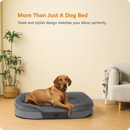 Orthopedic Waterproof Medium Dog Bed Sofa, Gel Memory Foam, 36" | Egg-Crate Foam Dog Sofa, Washable Pet Bed with Four Sided Bolster Cushion, Removable Cover & Non-Slip Bottom, Dark Grey