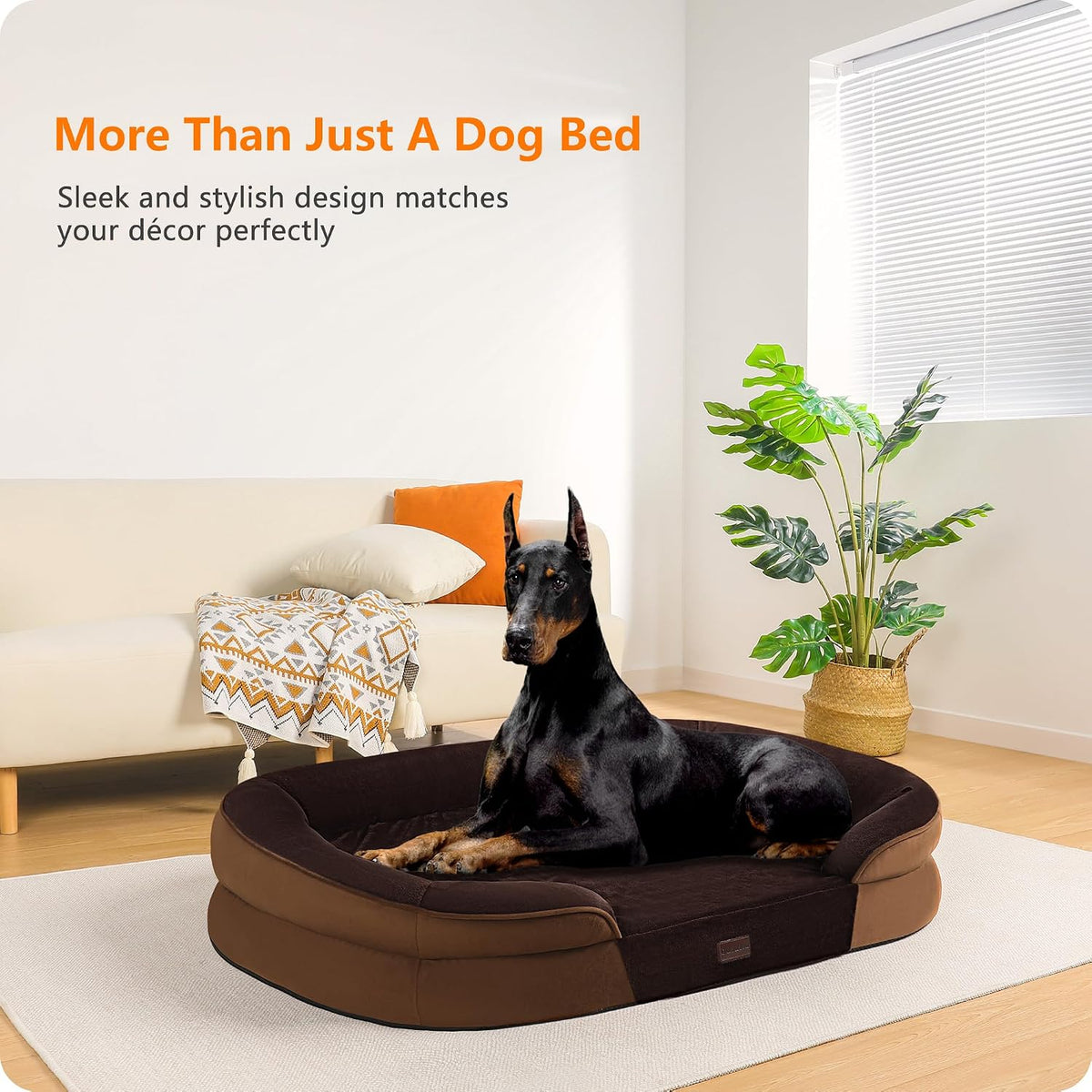Orthopedic Waterproof Medium Dog Bed Sofa, Gel Memory Foam, 36" | Egg-Crate Foam Dog Sofa, Washable Pet Bed with Four Sided Bolster Cushion, Removable Cover & Non-Slip Bottom, Dark Grey
