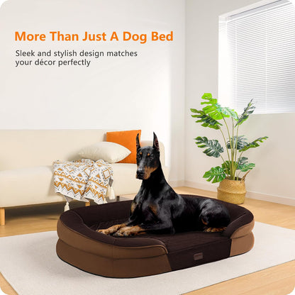 Orthopedic Waterproof Medium Dog Bed Sofa, Gel Memory Foam, 36" | Egg-Crate Foam Dog Sofa, Washable Pet Bed with Four Sided Bolster Cushion, Removable Cover & Non-Slip Bottom, Dark Grey