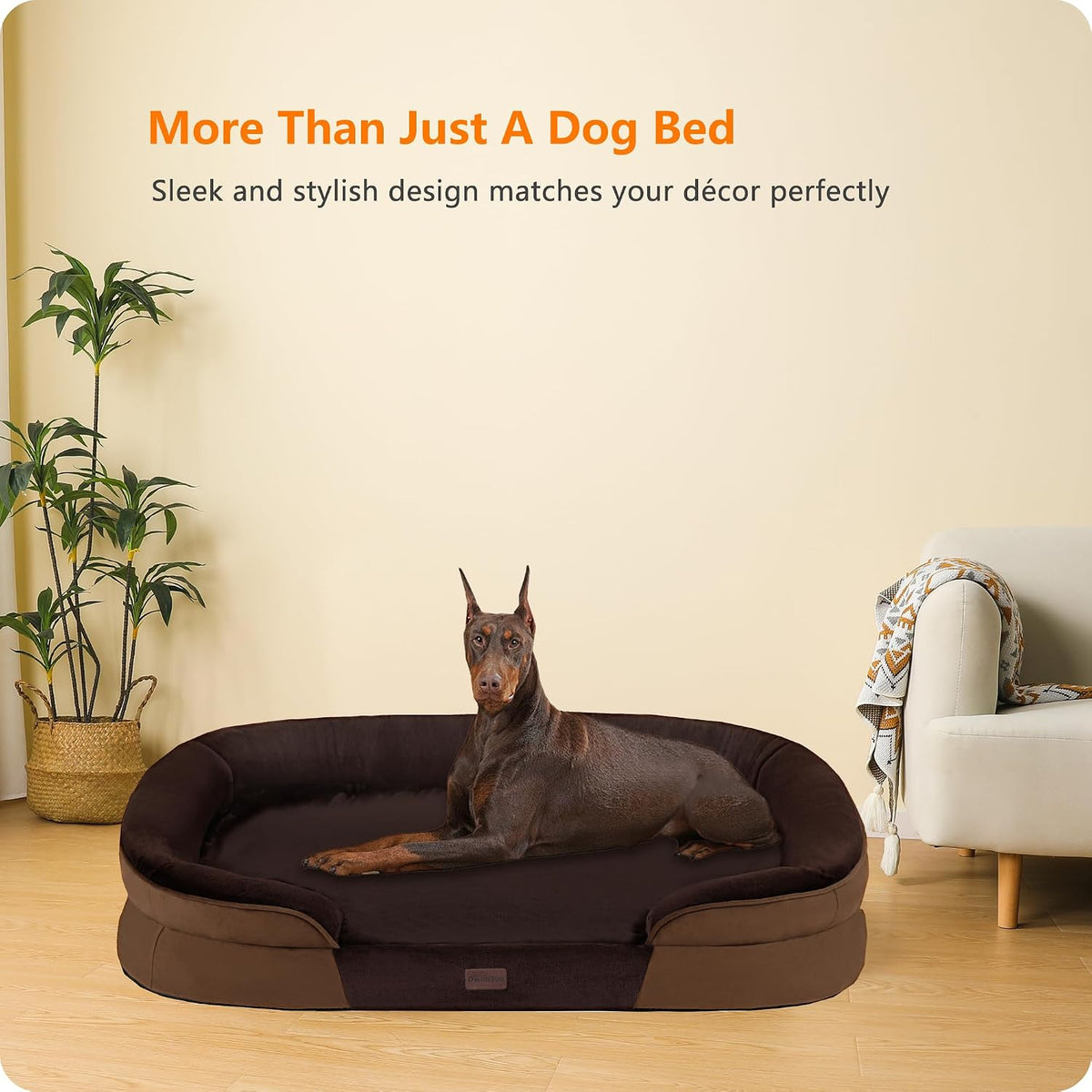Orthopedic Waterproof Medium Dog Bed Sofa, Gel Memory Foam, 36" | Egg-Crate Foam Dog Sofa, Washable Pet Bed with Four Sided Bolster Cushion, Removable Cover & Non-Slip Bottom, Dark Grey