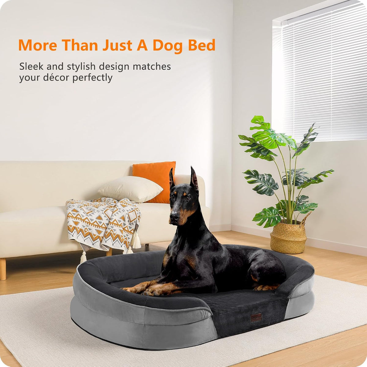 Orthopedic Waterproof Medium Dog Bed Sofa, Gel Memory Foam, 36" | Egg-Crate Foam Dog Sofa, Washable Pet Bed with Four Sided Bolster Cushion, Removable Cover & Non-Slip Bottom, Dark Grey