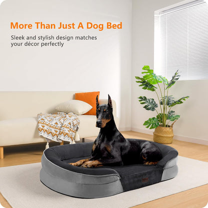 Orthopedic Waterproof Medium Dog Bed Sofa, Gel Memory Foam, 36" | Egg-Crate Foam Dog Sofa, Washable Pet Bed with Four Sided Bolster Cushion, Removable Cover & Non-Slip Bottom, Dark Grey