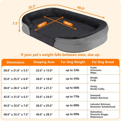 Orthopedic Waterproof Medium Dog Bed Sofa, Gel Memory Foam, 36" | Egg-Crate Foam Dog Sofa, Washable Pet Bed with Four Sided Bolster Cushion, Removable Cover & Non-Slip Bottom, Dark Grey