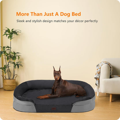Orthopedic Waterproof Medium Dog Bed Sofa, Gel Memory Foam, 36" | Egg-Crate Foam Dog Sofa, Washable Pet Bed with Four Sided Bolster Cushion, Removable Cover & Non-Slip Bottom, Dark Grey