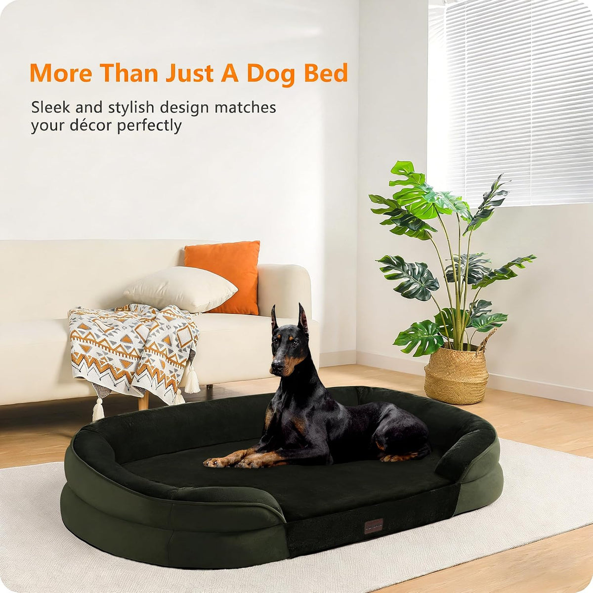 Orthopedic Waterproof Medium Dog Bed Sofa, Gel Memory Foam, 36" | Egg-Crate Foam Dog Sofa, Washable Pet Bed with Four Sided Bolster Cushion, Removable Cover & Non-Slip Bottom, Dark Grey