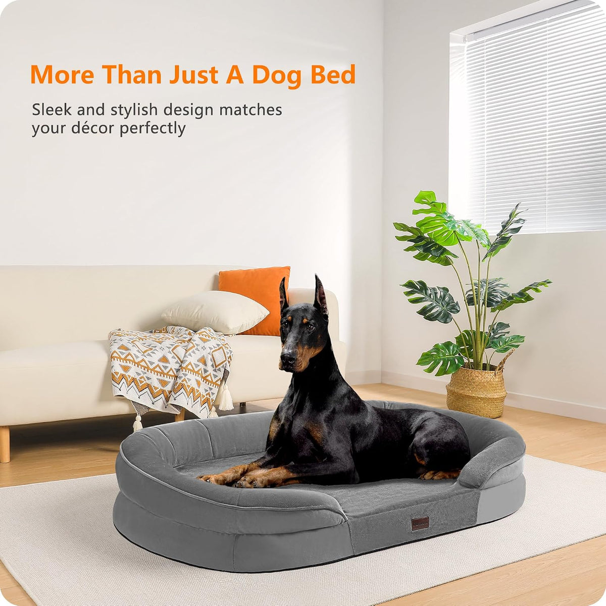 Orthopedic Waterproof Medium Dog Bed Sofa, Gel Memory Foam, 36" | Egg-Crate Foam Dog Sofa, Washable Pet Bed with Four Sided Bolster Cushion, Removable Cover & Non-Slip Bottom, Dark Grey