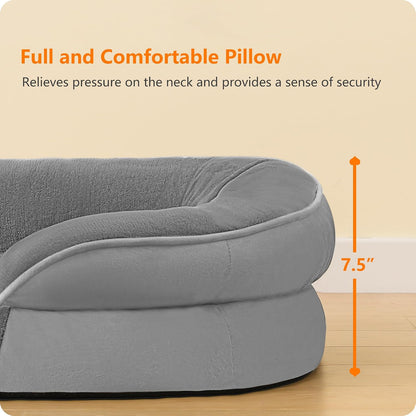 Orthopedic Waterproof Medium Dog Bed Sofa, Gel Memory Foam, 36" | Egg-Crate Foam Dog Sofa, Washable Pet Bed with Four Sided Bolster Cushion, Removable Cover & Non-Slip Bottom, Dark Grey