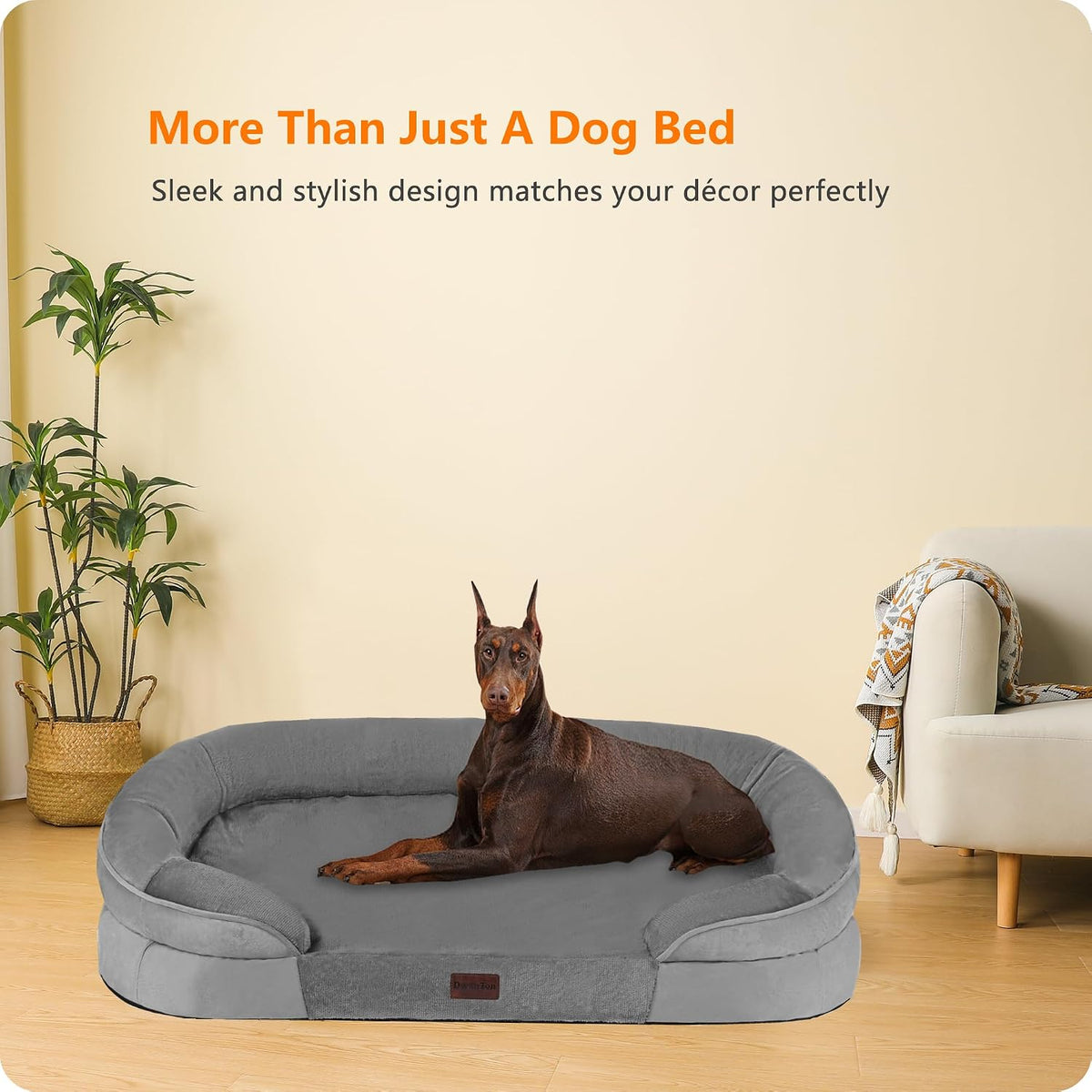 Orthopedic Waterproof Medium Dog Bed Sofa, Gel Memory Foam, 36" | Egg-Crate Foam Dog Sofa, Washable Pet Bed with Four Sided Bolster Cushion, Removable Cover & Non-Slip Bottom, Dark Grey