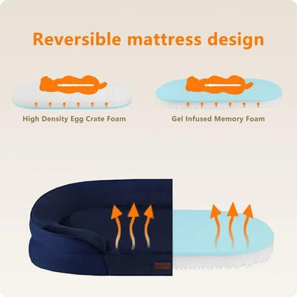 Orthopedic Waterproof Medium Dog Bed Sofa, Gel Memory Foam, 36" | Egg-Crate Foam Dog Sofa, Washable Pet Bed with Four Sided Bolster Cushion, Removable Cover & Non-Slip Bottom, Dark Grey