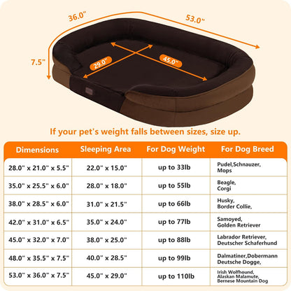Orthopedic Waterproof Medium Dog Bed Sofa, Gel Memory Foam, 36" | Egg-Crate Foam Dog Sofa, Washable Pet Bed with Four Sided Bolster Cushion, Removable Cover & Non-Slip Bottom, Dark Grey