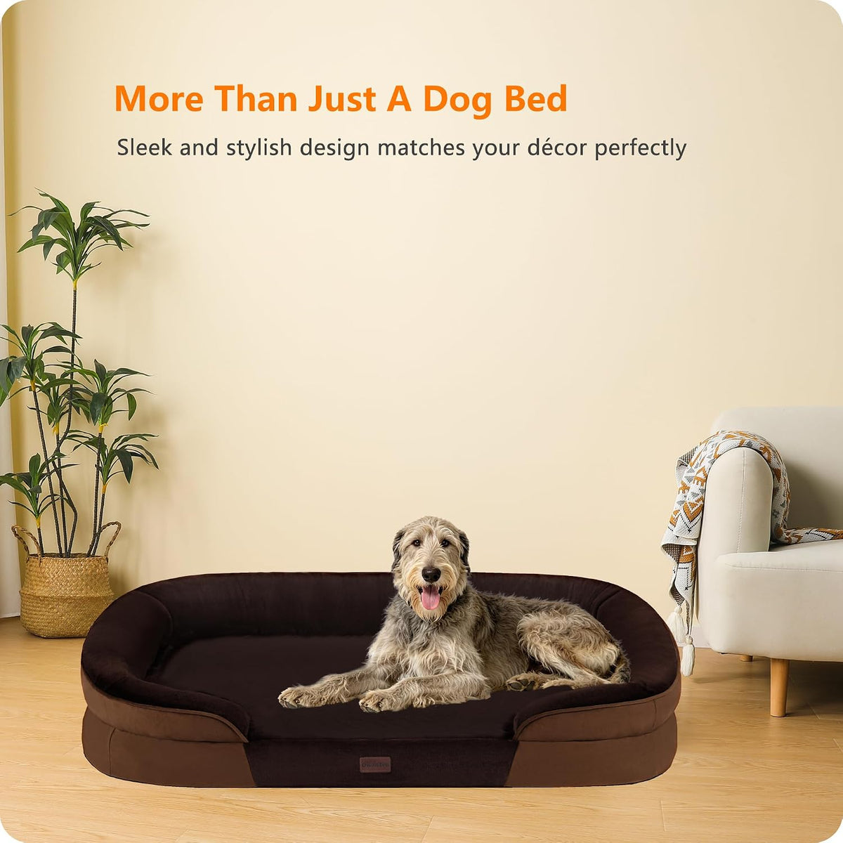 Orthopedic Waterproof Medium Dog Bed Sofa, Gel Memory Foam, 36" | Egg-Crate Foam Dog Sofa, Washable Pet Bed with Four Sided Bolster Cushion, Removable Cover & Non-Slip Bottom, Dark Grey