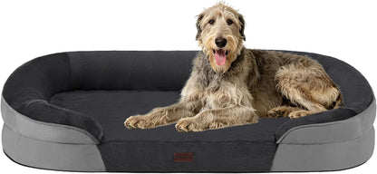 Orthopedic Waterproof Medium Dog Bed Sofa, Gel Memory Foam, 36" | Egg-Crate Foam Dog Sofa, Washable Pet Bed with Four Sided Bolster Cushion, Removable Cover & Non-Slip Bottom, Dark Grey