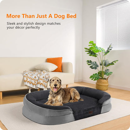 Orthopedic Waterproof Medium Dog Bed Sofa, Gel Memory Foam, 36" | Egg-Crate Foam Dog Sofa, Washable Pet Bed with Four Sided Bolster Cushion, Removable Cover & Non-Slip Bottom, Dark Grey