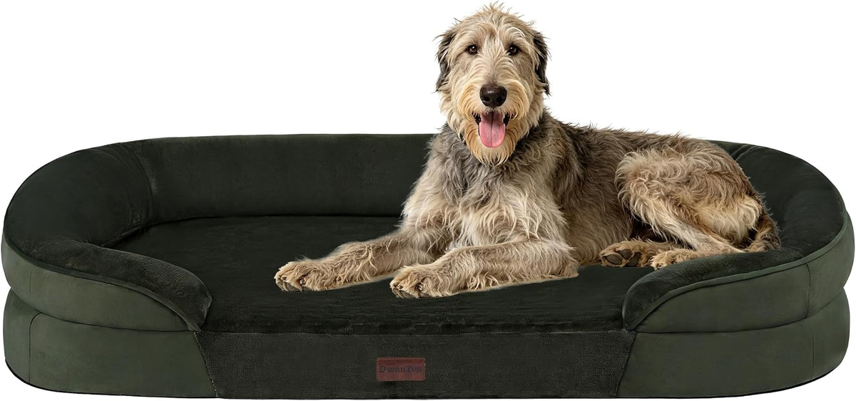 Orthopedic Waterproof Medium Dog Bed Sofa, Gel Memory Foam, 36" | Egg-Crate Foam Dog Sofa, Washable Pet Bed with Four Sided Bolster Cushion, Removable Cover & Non-Slip Bottom, Dark Grey