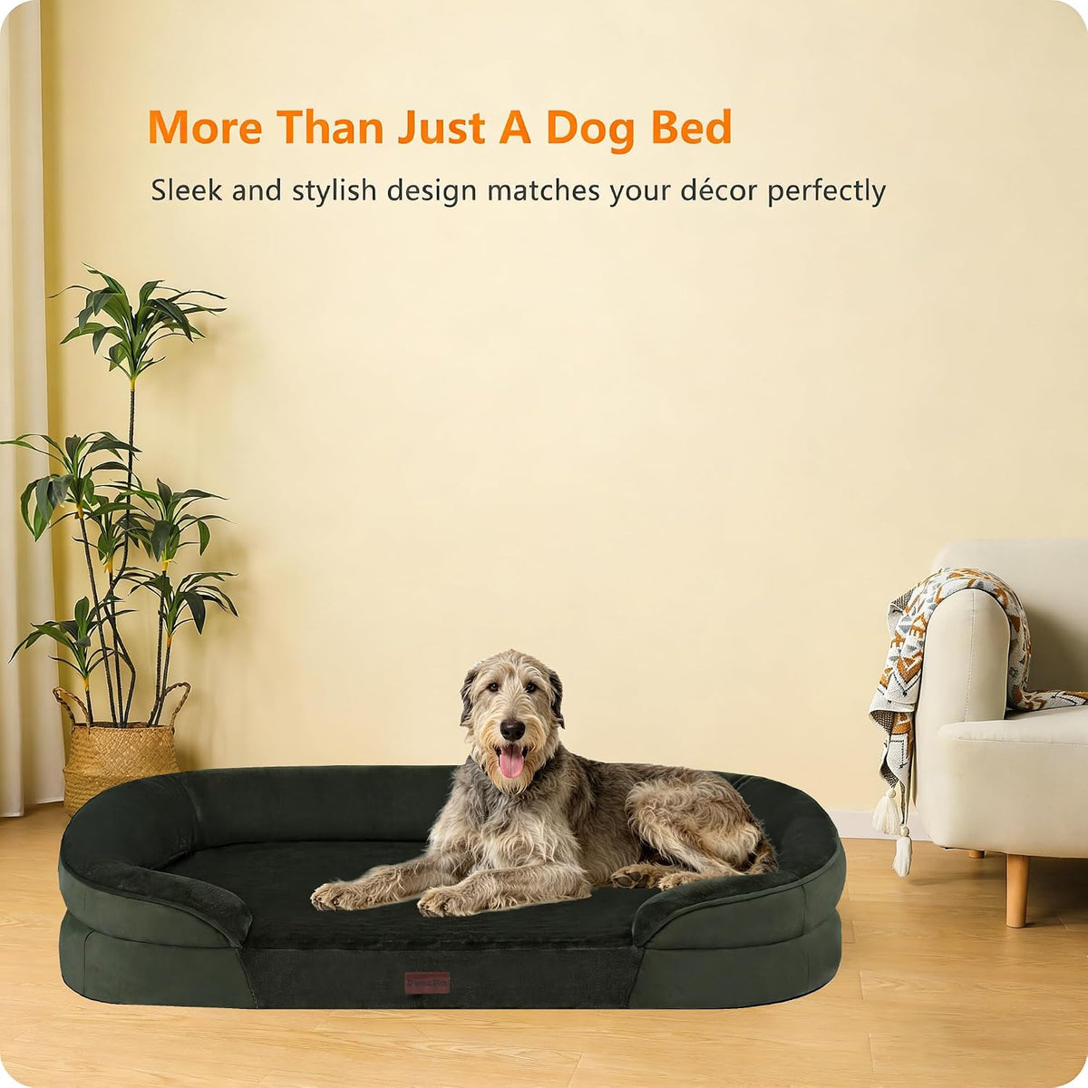 Orthopedic Waterproof Medium Dog Bed Sofa, Gel Memory Foam, 36" | Egg-Crate Foam Dog Sofa, Washable Pet Bed with Four Sided Bolster Cushion, Removable Cover & Non-Slip Bottom, Dark Grey