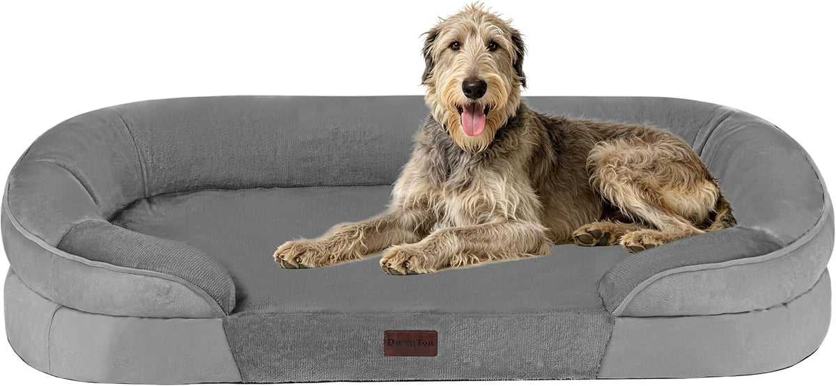 Orthopedic Waterproof Medium Dog Bed Sofa, Gel Memory Foam, 36" | Egg-Crate Foam Dog Sofa, Washable Pet Bed with Four Sided Bolster Cushion, Removable Cover & Non-Slip Bottom, Dark Grey