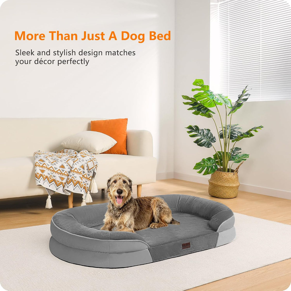 Orthopedic Waterproof Medium Dog Bed Sofa, Gel Memory Foam, 36" | Egg-Crate Foam Dog Sofa, Washable Pet Bed with Four Sided Bolster Cushion, Removable Cover & Non-Slip Bottom, Dark Grey
