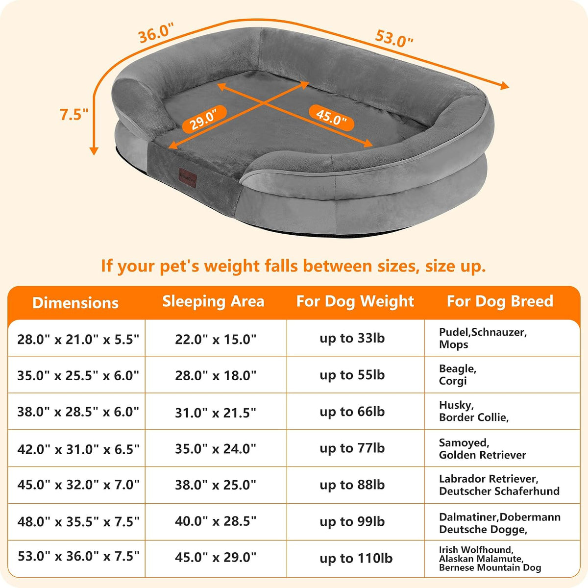 Orthopedic Waterproof Medium Dog Bed Sofa, Gel Memory Foam, 36" | Egg-Crate Foam Dog Sofa, Washable Pet Bed with Four Sided Bolster Cushion, Removable Cover & Non-Slip Bottom, Dark Grey