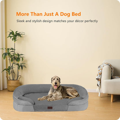 Orthopedic Waterproof Medium Dog Bed Sofa, Gel Memory Foam, 36" | Egg-Crate Foam Dog Sofa, Washable Pet Bed with Four Sided Bolster Cushion, Removable Cover & Non-Slip Bottom, Dark Grey