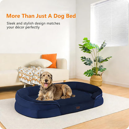 Orthopedic Waterproof Medium Dog Bed Sofa, Gel Memory Foam, 36" | Egg-Crate Foam Dog Sofa, Washable Pet Bed with Four Sided Bolster Cushion, Removable Cover & Non-Slip Bottom, Dark Grey