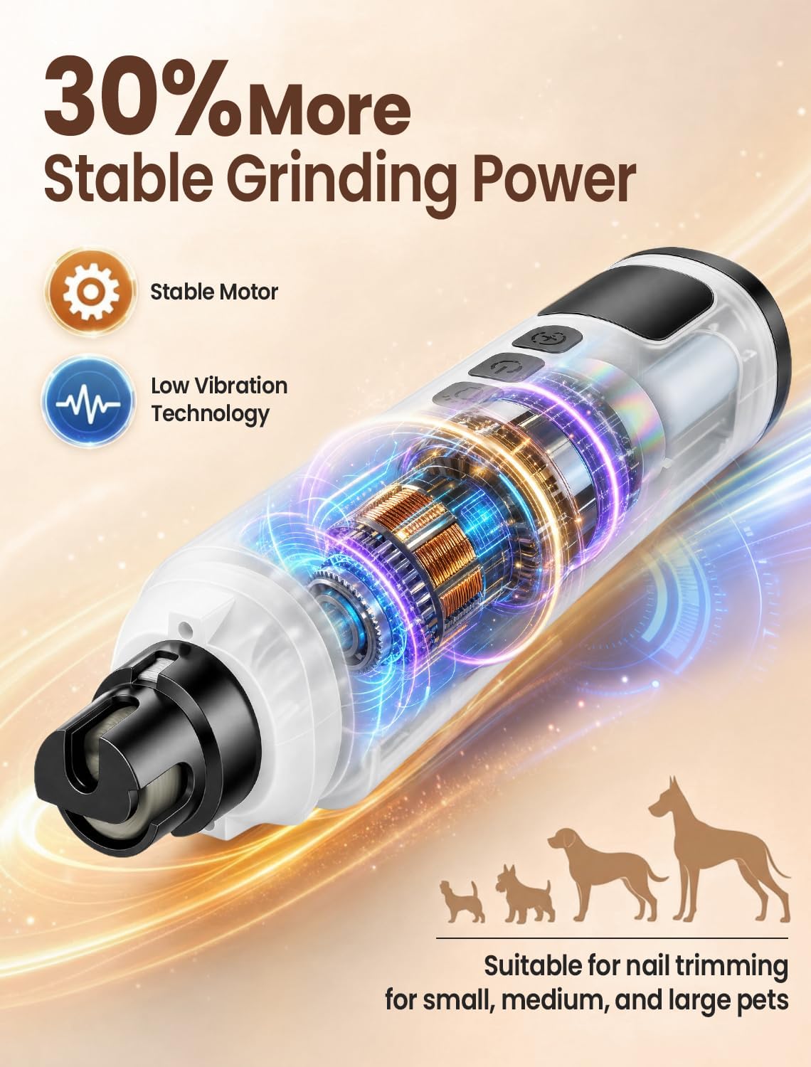 Dog Nail Grinder, Quiet 6-Speed Electric Pet Nail Trimmer with Upgraded Motor, 2 LED Lights, LCD Display, Type-C Charging, 1200mAh Battery, 3 Diamond Grinding Wheels for Dogs and Cats