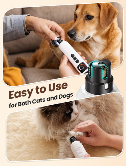 Dog Nail Grinder, Quiet 6-Speed Electric Pet Nail Trimmer with Upgraded Motor, 2 LED Lights, LCD Display, Type-C Charging, 1200mAh Battery, 3 Diamond Grinding Wheels for Dogs and Cats