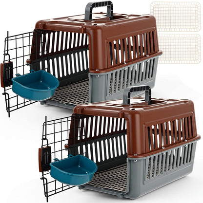 2 Set Small Cat Dog Travel Pet Carrier, 17.5" up to 13lbs, Brown