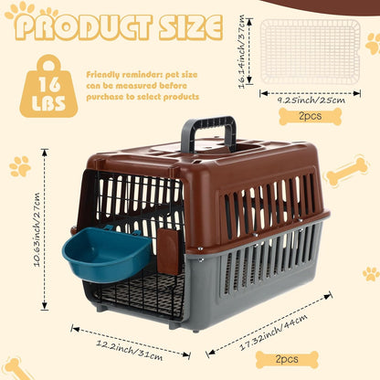 2 Set Small Cat Dog Travel Pet Carrier, 17.5" up to 13lbs, Brown