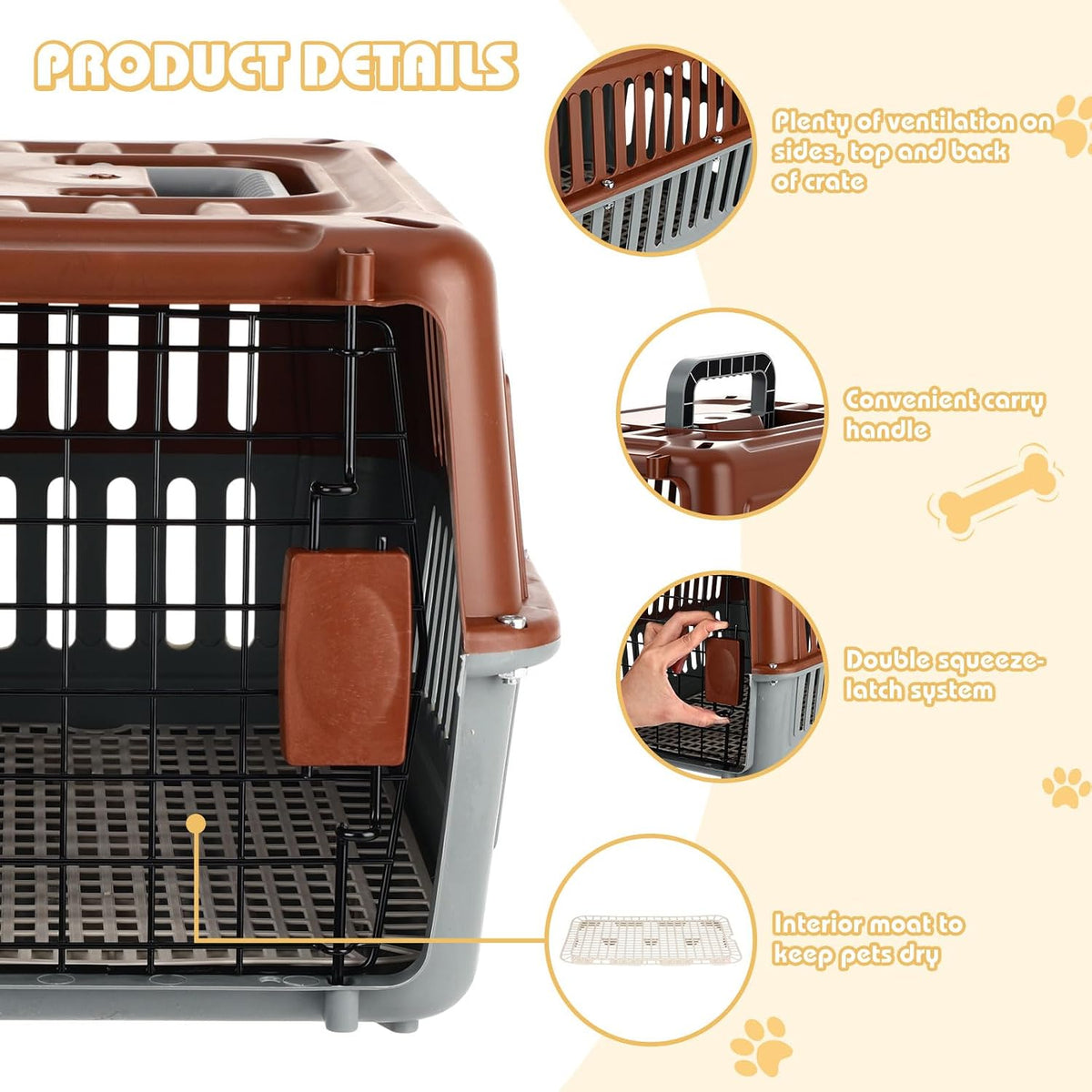 2 Set Small Cat Dog Travel Pet Carrier, 17.5" up to 13lbs, Brown