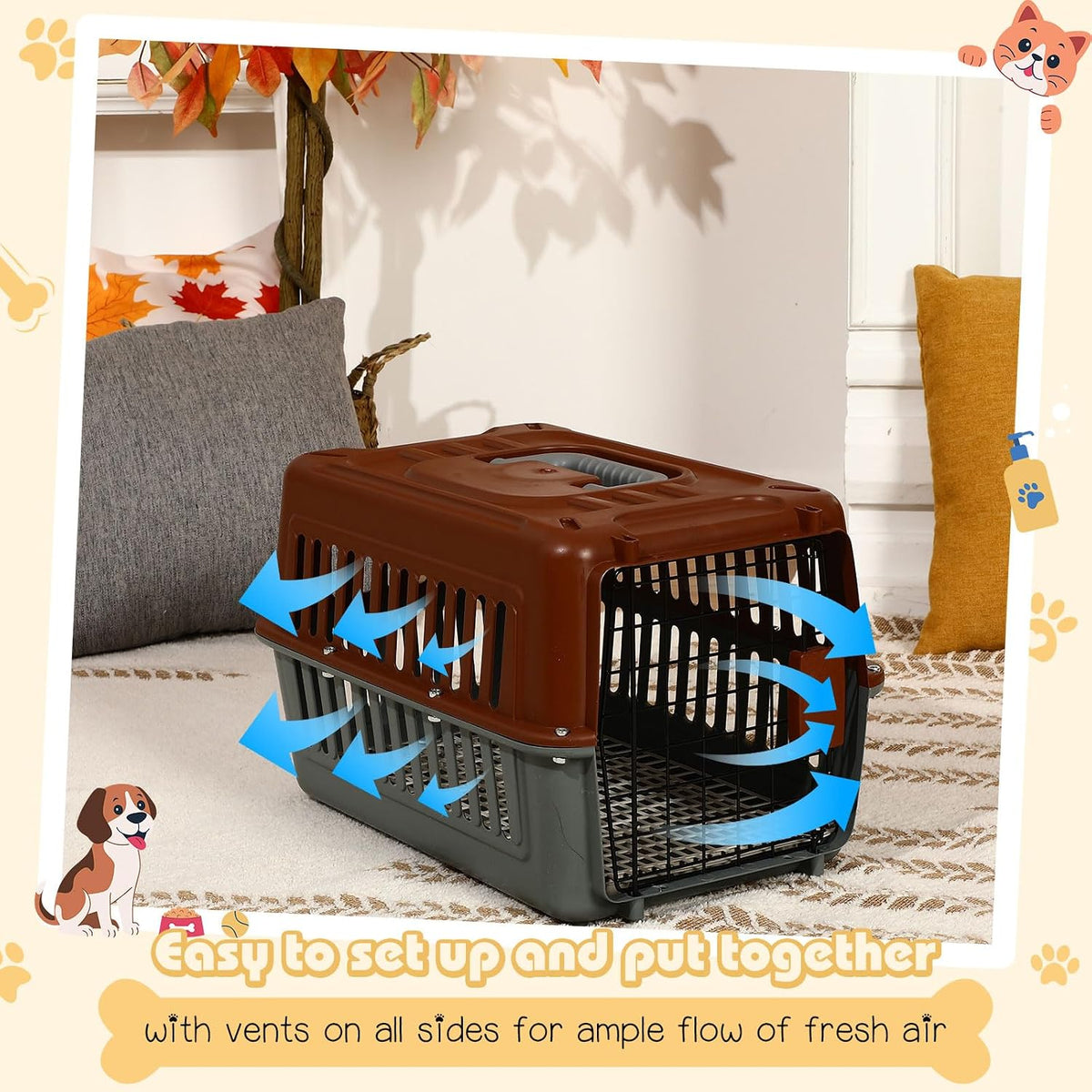 2 Set Small Cat Dog Travel Pet Carrier, 17.5" up to 13lbs, Brown
