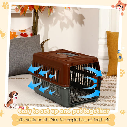 2 Set Small Cat Dog Travel Pet Carrier, 17.5" up to 13lbs, Brown
