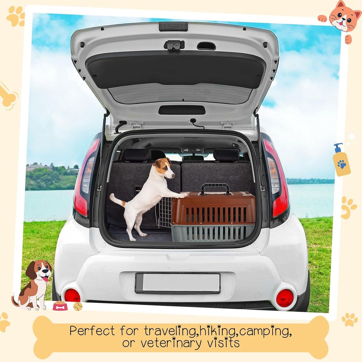 2 Set Small Cat Dog Travel Pet Carrier, 17.5" up to 13lbs, Brown