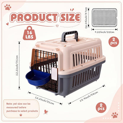 2 Set Small Cat Dog Travel Pet Carrier, 17.5" up to 13lbs, Brown
