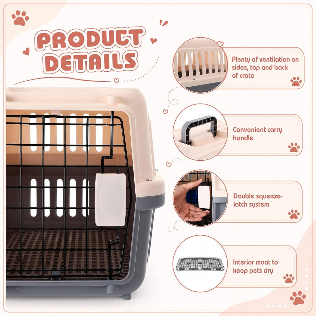 2 Set Small Cat Dog Travel Pet Carrier, 17.5" up to 13lbs, Brown