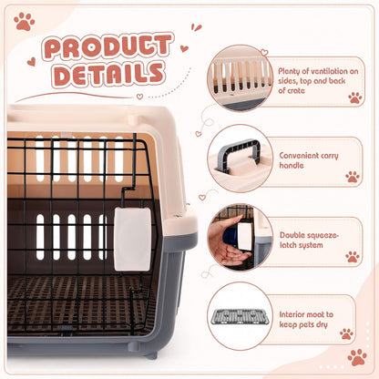 2 Set Small Cat Dog Travel Pet Carrier, 17.5" up to 13lbs, Brown