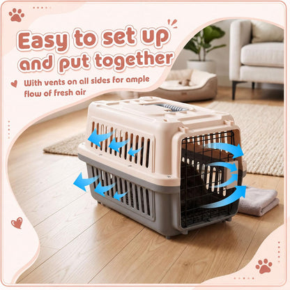 2 Set Small Cat Dog Travel Pet Carrier, 17.5" up to 13lbs, Brown