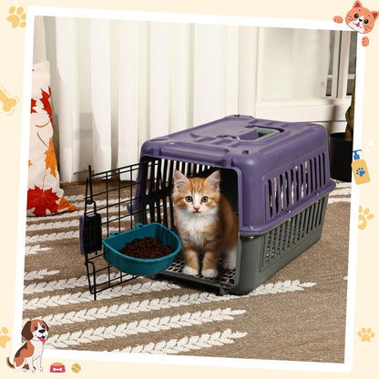 2 Set Small Cat Dog Travel Pet Carrier, 17.5" up to 13lbs, Brown
