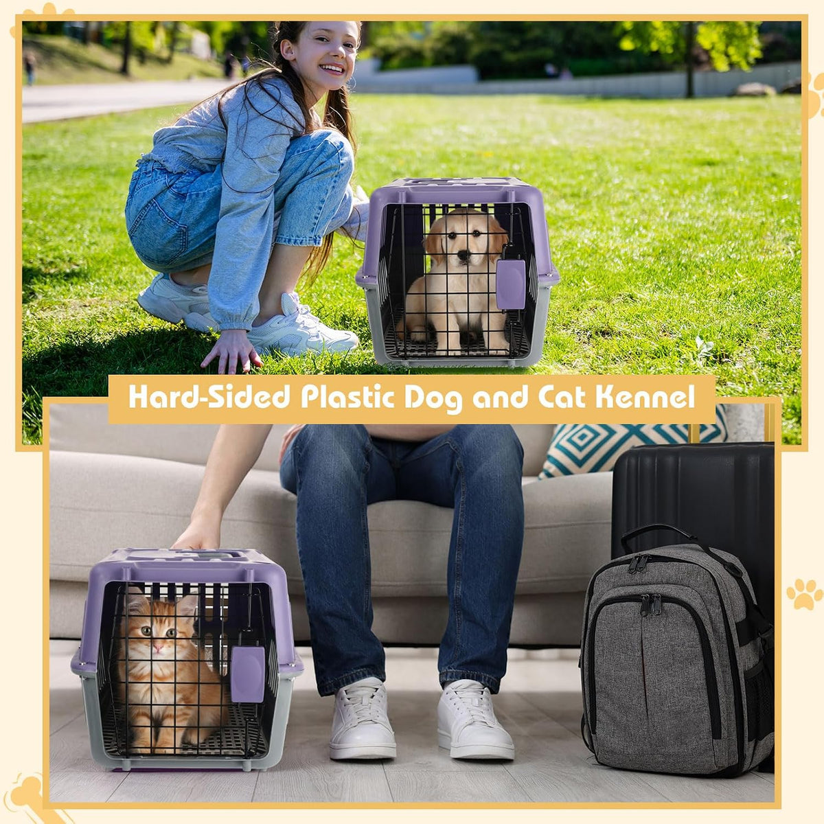 2 Set Small Cat Dog Travel Pet Carrier, 17.5" up to 13lbs, Brown