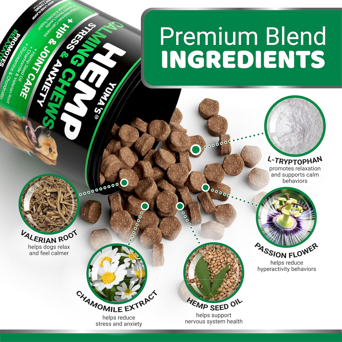 Hemp Calming Chews for Dogs - 170 Treats - Advanced Dog Calming Chews