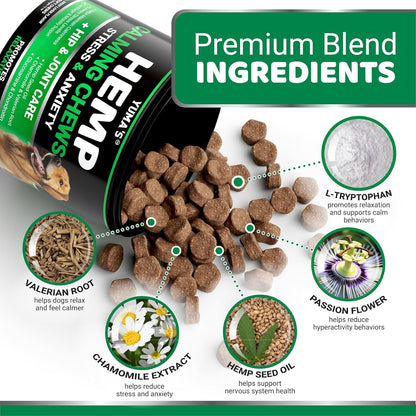 Hemp Calming Chews for Dogs - 170 Treats - Advanced Dog Calming Chews