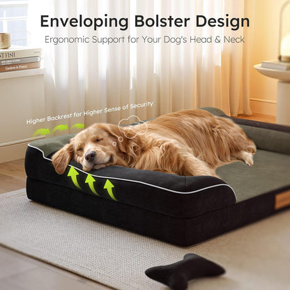 Extra Large Dog Bed, Orthopedic Dog Bed with Cooling Gel Memory Foam, Waterproof XL Pet Bed with Removable Washable Cover, 42" Pet Sofa Couch Dutch Velvet with Bone Toy, Light Gray
