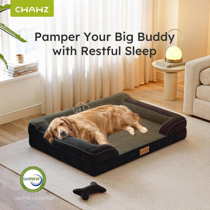 Extra Large Dog Bed, Orthopedic Dog Bed with Cooling Gel Memory Foam, Waterproof XL Pet Bed with Removable Washable Cover, 42" Pet Sofa Couch Dutch Velvet with Bone Toy, Light Gray