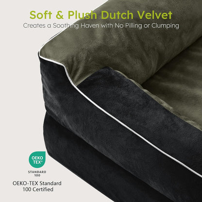 Extra Large Dog Bed, Orthopedic Dog Bed with Cooling Gel Memory Foam, Waterproof XL Pet Bed with Removable Washable Cover, 42" Pet Sofa Couch Dutch Velvet with Bone Toy, Light Gray