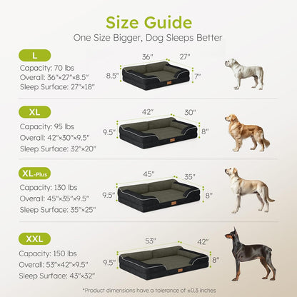 Extra Large Dog Bed, Orthopedic Dog Bed with Cooling Gel Memory Foam, Waterproof XL Pet Bed with Removable Washable Cover, 42" Pet Sofa Couch Dutch Velvet with Bone Toy, Light Gray