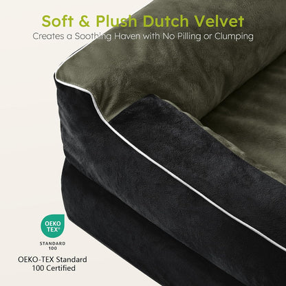 Extra Large Dog Bed, Orthopedic Dog Bed with Cooling Gel Memory Foam, Waterproof XL Pet Bed with Removable Washable Cover, 42" Pet Sofa Couch Dutch Velvet with Bone Toy, Light Gray
