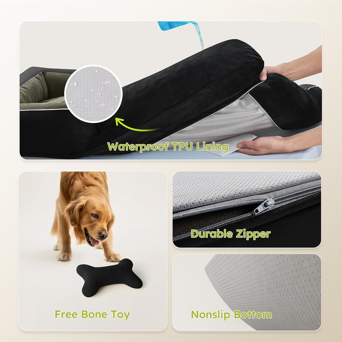 Extra Large Dog Bed, Orthopedic Dog Bed with Cooling Gel Memory Foam, Waterproof XL Pet Bed with Removable Washable Cover, 42" Pet Sofa Couch Dutch Velvet with Bone Toy, Light Gray