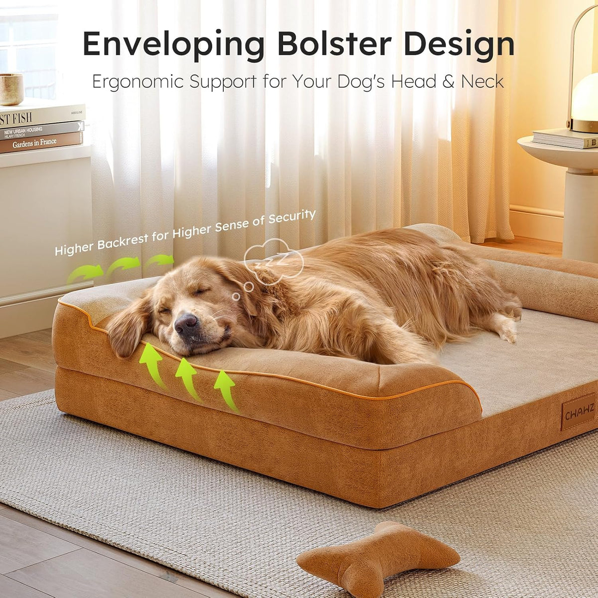 Extra Large Dog Bed, Orthopedic Dog Bed with Cooling Gel Memory Foam, Waterproof XL Pet Bed with Removable Washable Cover, 42" Pet Sofa Couch Dutch Velvet with Bone Toy, Light Gray