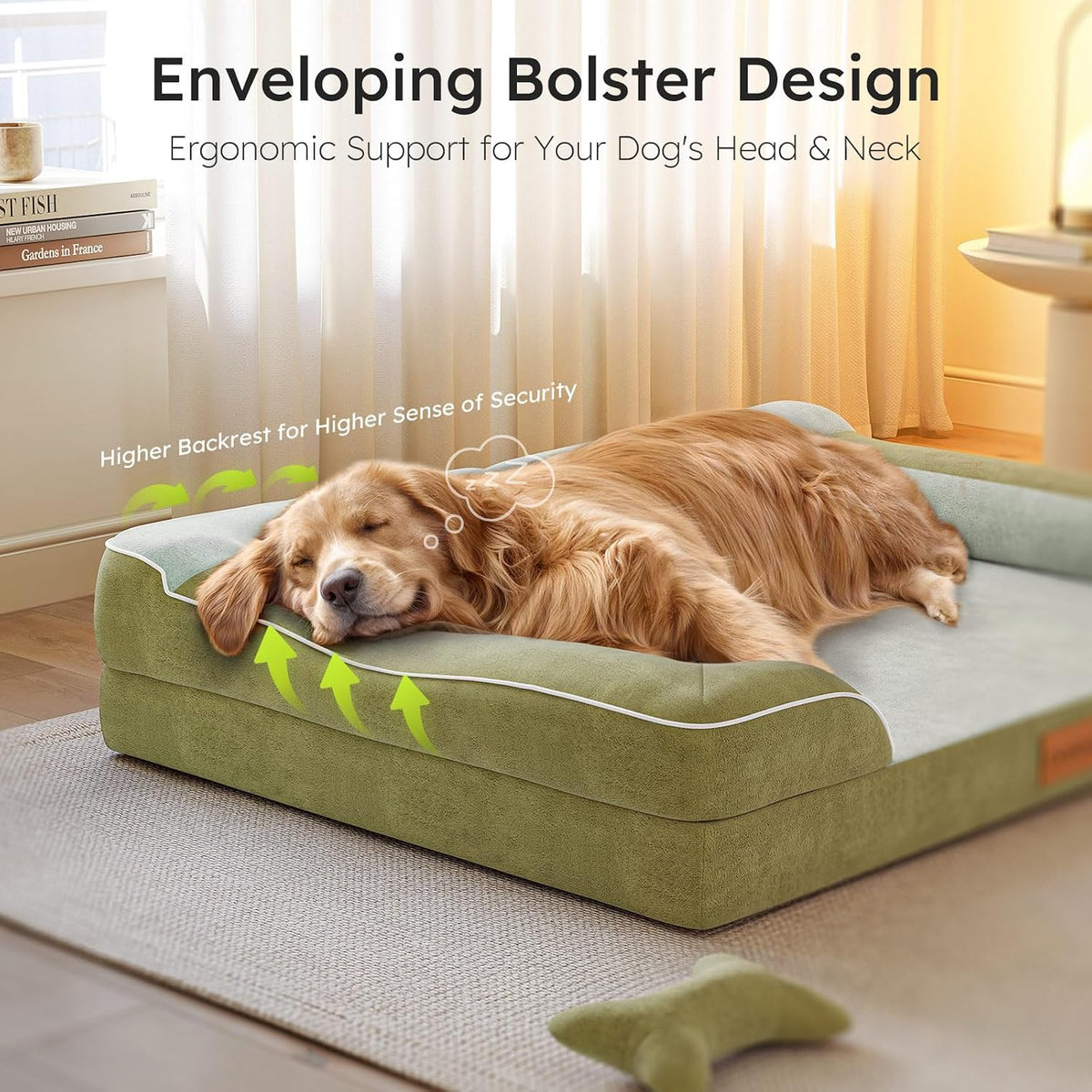 Extra Large Dog Bed, Orthopedic Dog Bed with Cooling Gel Memory Foam, Waterproof XL Pet Bed with Removable Washable Cover, 42" Pet Sofa Couch Dutch Velvet with Bone Toy, Light Gray