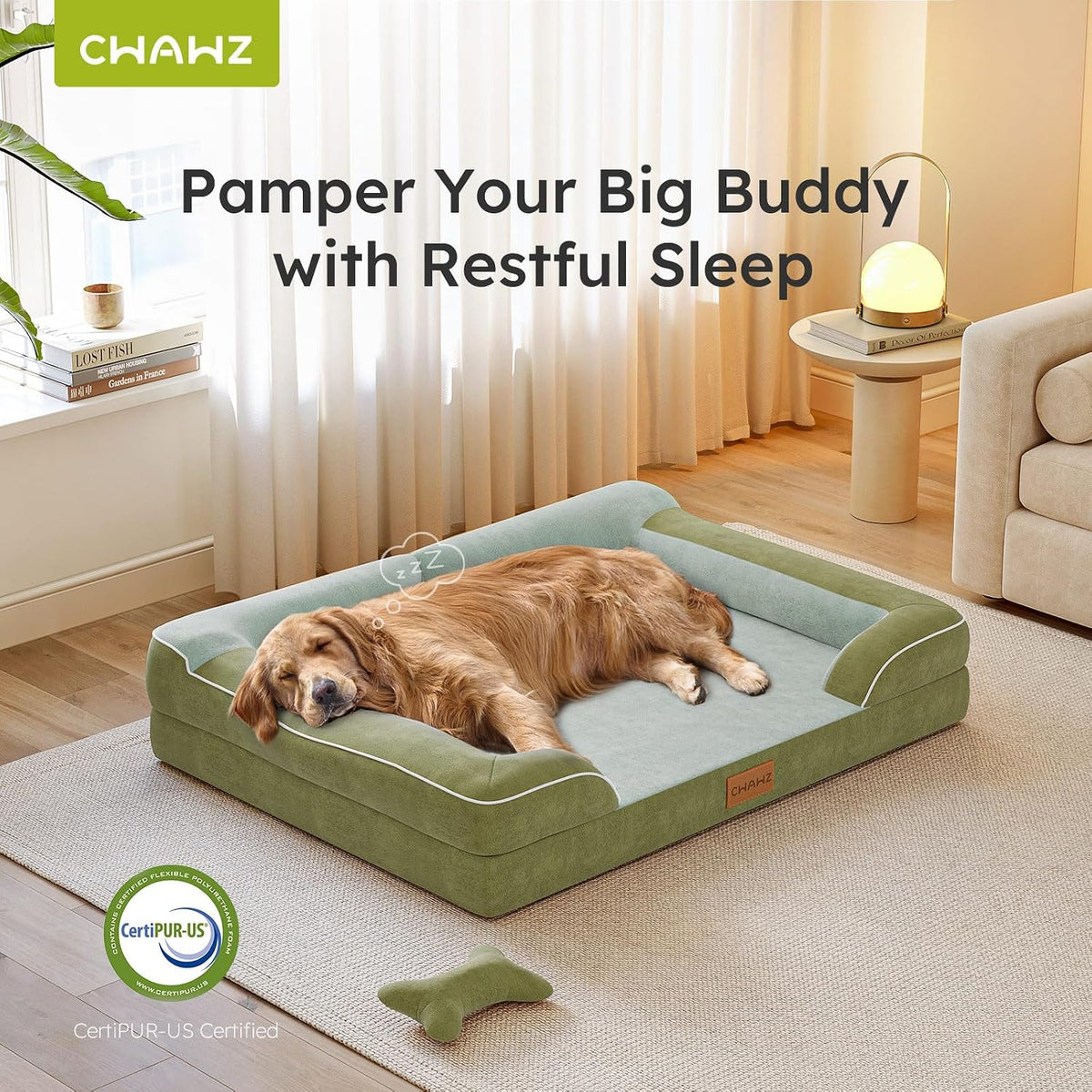 Extra Large Dog Bed, Orthopedic Dog Bed with Cooling Gel Memory Foam, Waterproof XL Pet Bed with Removable Washable Cover, 42" Pet Sofa Couch Dutch Velvet with Bone Toy, Light Gray